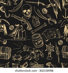 Hand drawn pirate seamless pattern, excellent vector illustration, EPS 10