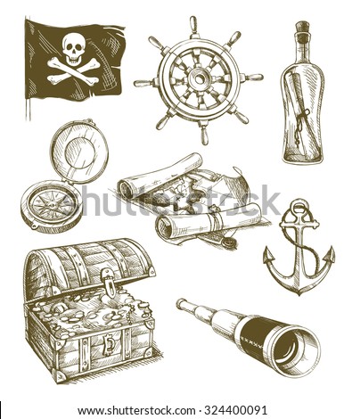 Hand drawn pirate set