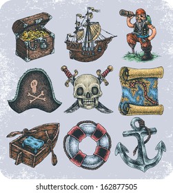 Hand drawn pirate theme set.