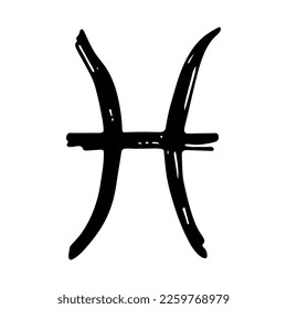 Hand drawn pisces zodiac sign Esoteric symbol doodle Astrology clipart Element for design