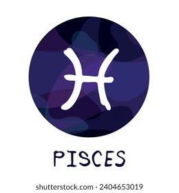 Hand drawn pisces zodiac sign in round frame Astrology doodle clipart Element for design