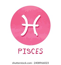 Hand drawn pisces zodiac sign in round frame Astrology doodle clipart Element for design