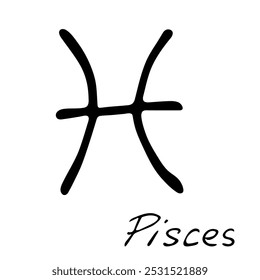 Dibujado a mano Piscis signo del zodiaco Símbolo esotérico doodle Astrología Clipart Elemento para el diseño