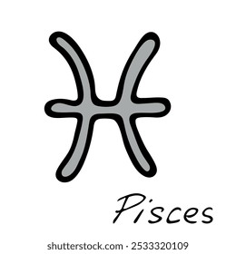 Dibujado a mano Piscis signo del zodiaco Símbolo esotérico doodle Astrología Clipart Elemento para el diseño