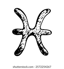 Hand drawn pisces zodiac sign Esoteric symbol doodle Astrology clipart Element for design