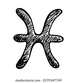 Hand drawn pisces zodiac sign Esoteric symbol doodle Astrology clipart Element for design