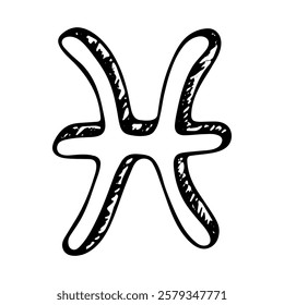 Hand drawn pisces zodiac sign Esoteric symbol doodle Astrology clipart Element for design