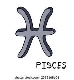 Hand drawn pisces zodiac sign Esoteric symbol doodle Astrology clipart Element for design