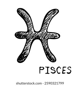 Hand drawn pisces zodiac sign Esoteric symbol doodle Astrology clipart Element for design