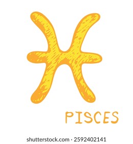 Hand drawn pisces zodiac sign Esoteric symbol doodle Astrology clipart Element for design