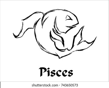 Hand Drawn Pisces Zodiac Sign in Sketch and line art 