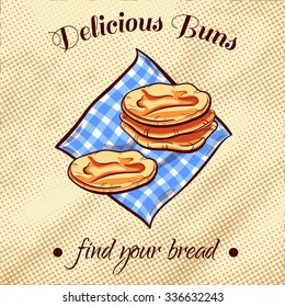 Hand drawn pitas on a blue napkin. Vector illustration for bakery or bread shop.