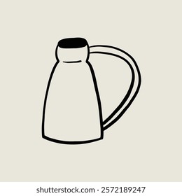 Hand Drawn Pitcher Pottery Ceramic. Jug Sketch Black Line Symbol. Stylized Whimsical Hand Drawn Vector Element Decor