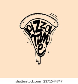 Handgezeichnete Pizza Kalligrafie Text Vector Design.