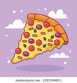 hand drawn pizza cartoon illustration.