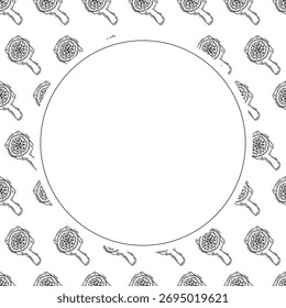 Hand drawn pizza circle frame, pizza background in doodle style