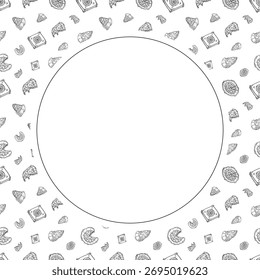 Quadro de círculo de pizza desenhado à mão, plano de fundo de pizza no estilo doodle