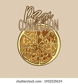 Hand drawn Pizza connection logo for wall art and shirts prints