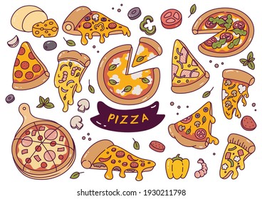 Hand Drawn Pizza Doodle Vector Isolated On White 