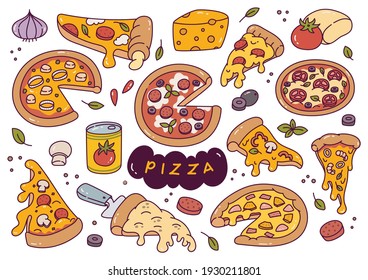 hand drawn pizza doodle vector isolated on white 