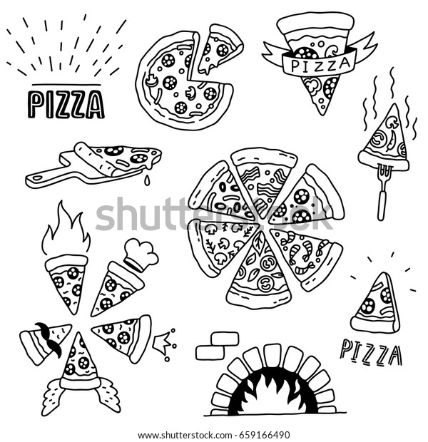 Hand Drawn Pizza Doodles Stock Vector (Royalty Free) 659166490