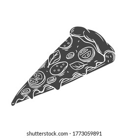 Icono de pizza dibujada a mano. Comida rápida con insignia vectorial para folletos, pancarta, menú de restaurante y café