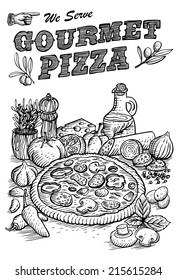 Hand drawn of pizza ingredients