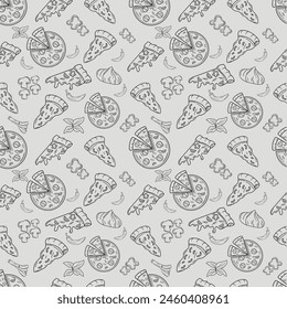 Hand Drawn Pizza Ingredients seamless pattern