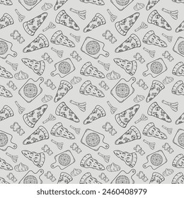 Hand Drawn Pizza Ingredients seamless pattern