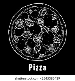 Hand drawn pizza. Italian pizza design element. Vector illustration. Italian food sketch. Menu, package design