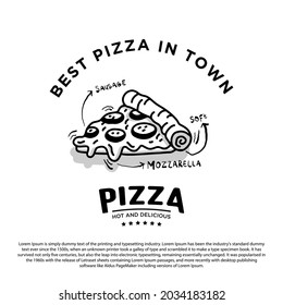 Hand drawn pizza logo concept. Simple minimalist pizza logo for your restaurant or cafe