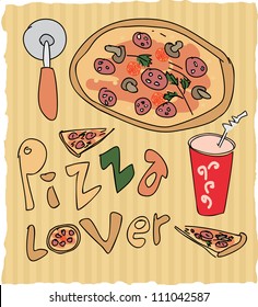 hand drawn pizza lover colored illustration