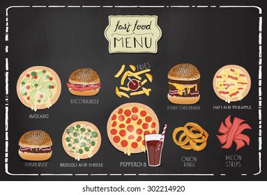 Hand drawn pizza menu illustrations. 
