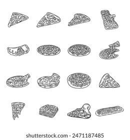Hand Drawn Pizza No Color Set