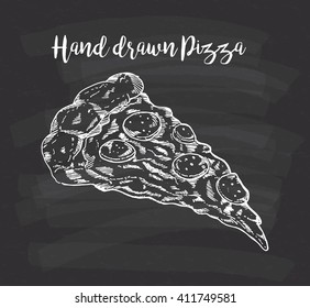 hand drawn pizza on chalkboard background