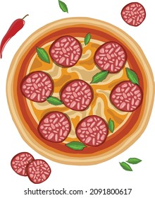  hand drawn pizza on cutting board. Vector illustration