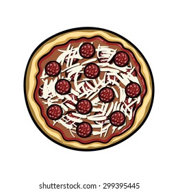 Hand drawn pizza on the white background. Vector illustration. Can be used for restaurants, websites, cafes, bars, shops and pizzerias.