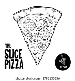 Hand drawn pizza slice. Doodle illustration