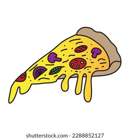 Hand drawn pizza slice with extra cheese.Vector illustration eps10