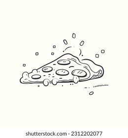 Hand drawn pizza slice icon illustration in doodle style