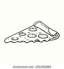 Hand drawn pizza slice icon illustration in doodle style