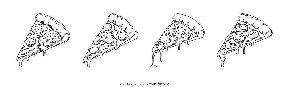 Hand drawn pizza slice illustration, a great design that can be used in icon and graphic design. A simple and effective icon for menu and logo design.