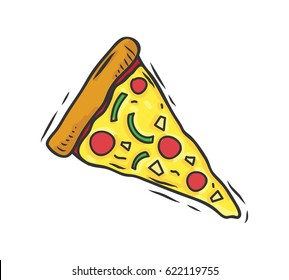 Hand drawn pizza slice isolated on white background
