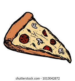 Hand drawn pizza slice on a white background. Vector