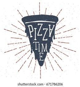 Hand drawn pizza slice with "Pizza Time" lettering. Vector illustration