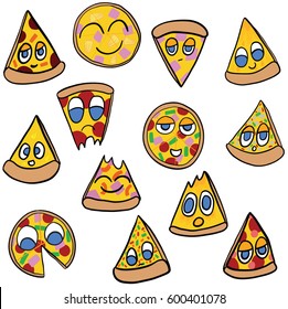 Hand Drawn Pizza and Slices With Faces