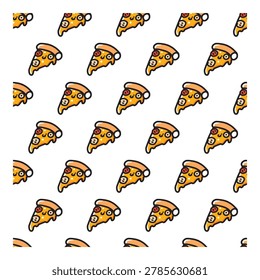 Hand Drawn Pizza Slices Pattern with Toppings. Perfect for fast food branding, restaurant packaging, kitchen decor, textile, wallpaper, wrapping paper, and food-themed designs.