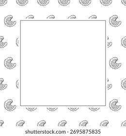 Hand drawn pizza square frame, pizza background in doodle style