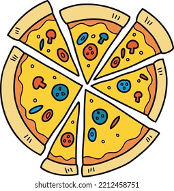 Pizza de mano desprendida de la ilustración superior aislada en el fondo