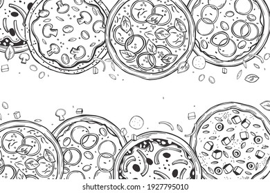 Hand drawn pizza.  Vector background. Sketch  illustration.